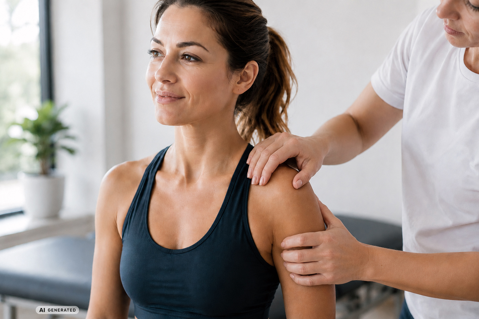 Behandlungssituation Physiotherapie, Therapeutin und Patientin Behandlungssituation Physiotherapie, Therapeutin und Patientin